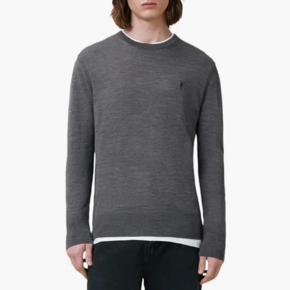 All Saints Mode 100% Merino Wool Crewneck Sweater In Monument Grey Men Size XL